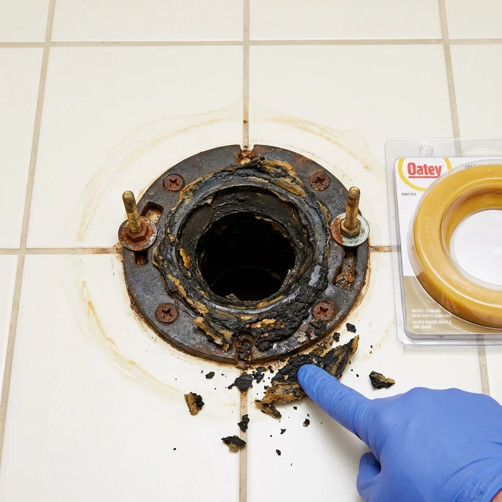 Failed wax ring showing water seepage at the base of a toilet in a Union, NJ home