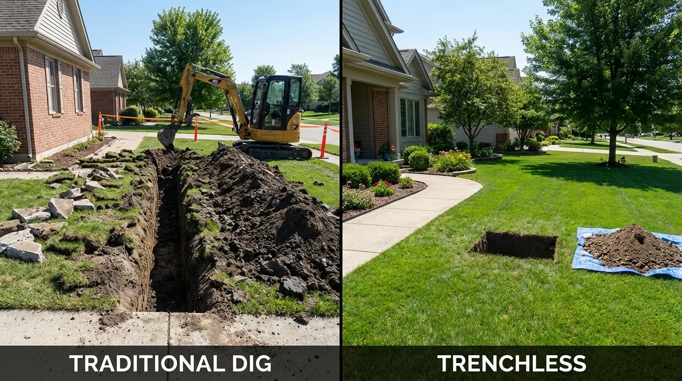 Trenchless sewer repair with minimal yard damage versus traditional excavation in Union, NJ